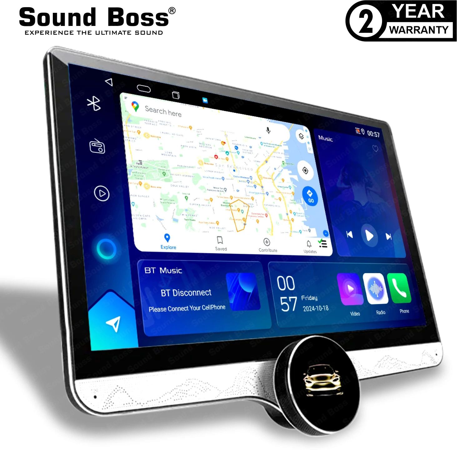 Sound Boss 2K Diamond Series Androidify 4th Gen 11.5" Middle Knob (4GB/64GB) Android Car Stereo (Double Din)