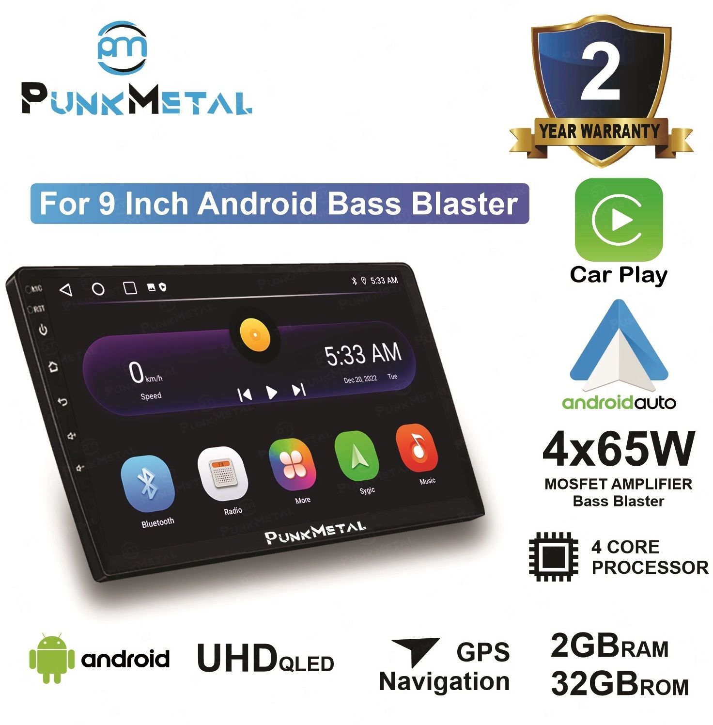PunkMetal 9''Inch QLED-EXtreme (2GB/32GB) Car Stereo (Double Din)
