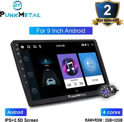 PunkMetal 9 Inch Android (2GB/32GB) With AHD Camera Car Stereo (Double Din)