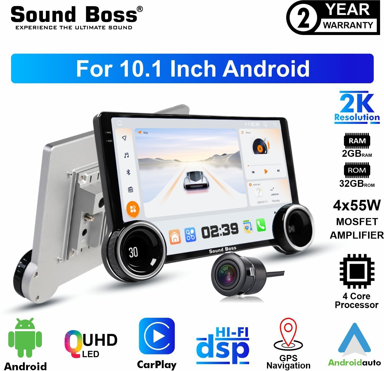 Sound Boss 2K Diamond Series Androidify 4th Gen 10.1 Inch 2GB/32GB Android With AHD Camera Car Stereo (Double Din)