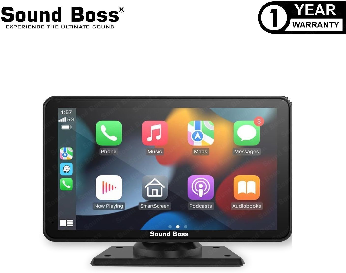 Sound Boss 7" Smart Screen with CarPlay & Android Auto Car Stereo (Double Din)
