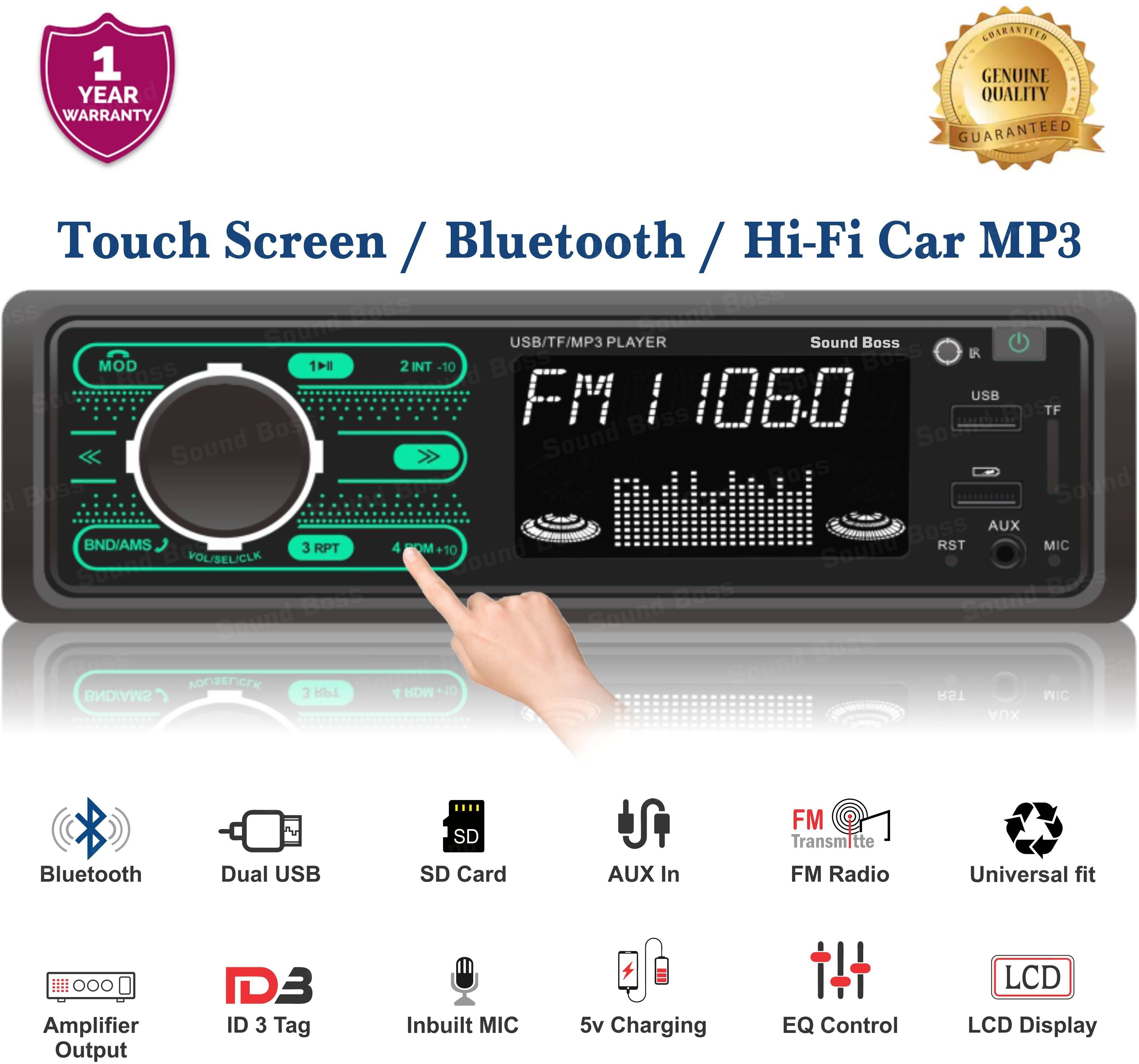 Sound Boss SN-2124BT HI-FI Touch Screen Charge Pro+ DUAL USB Bluetooth Wireless Car Stereo (Single Din)
