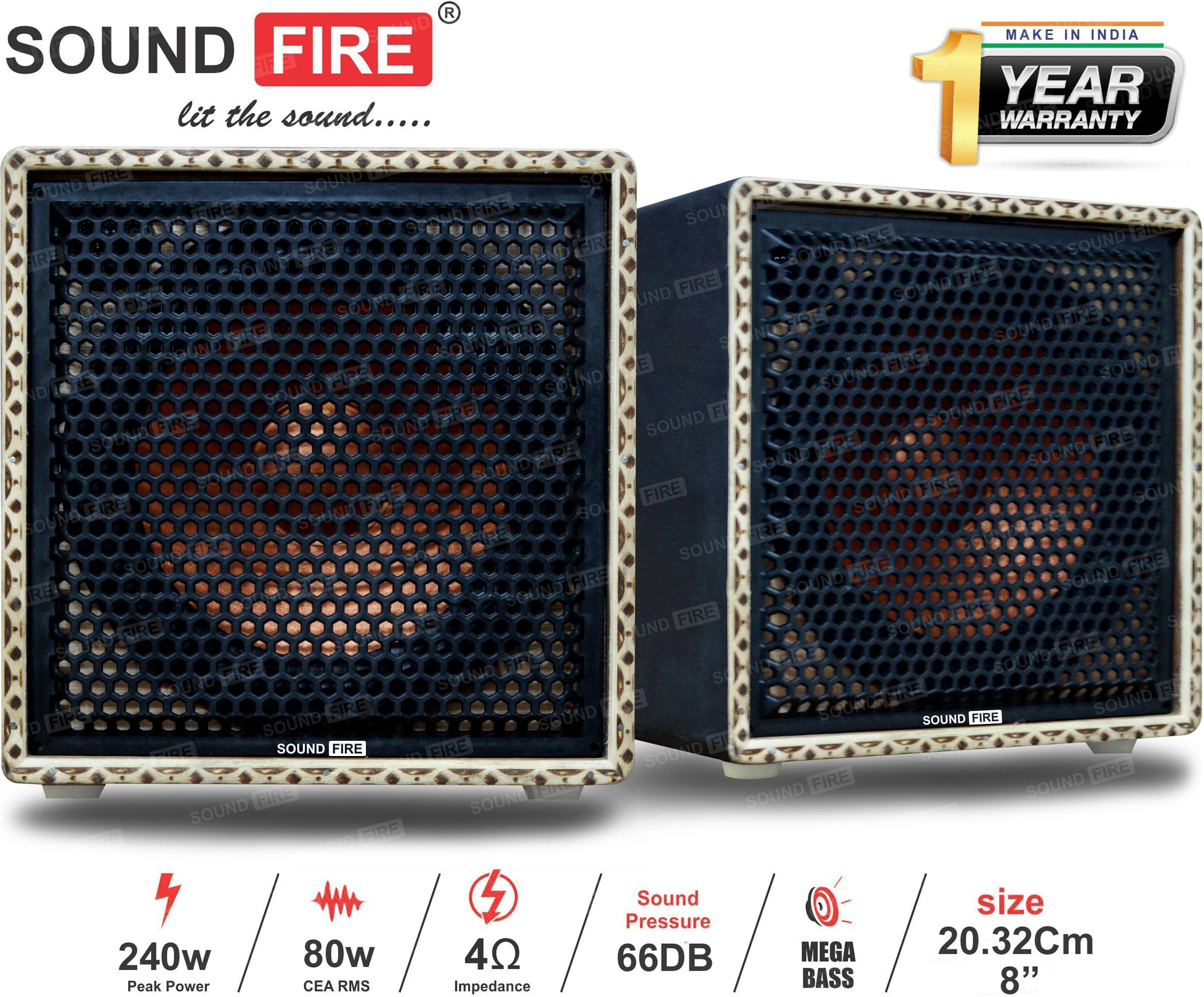 SOUND FIRE SFX8 8'Inch 240W MAX Woofer with Wooden column (pack of 2) Coaxial Car Speaker (240 W)